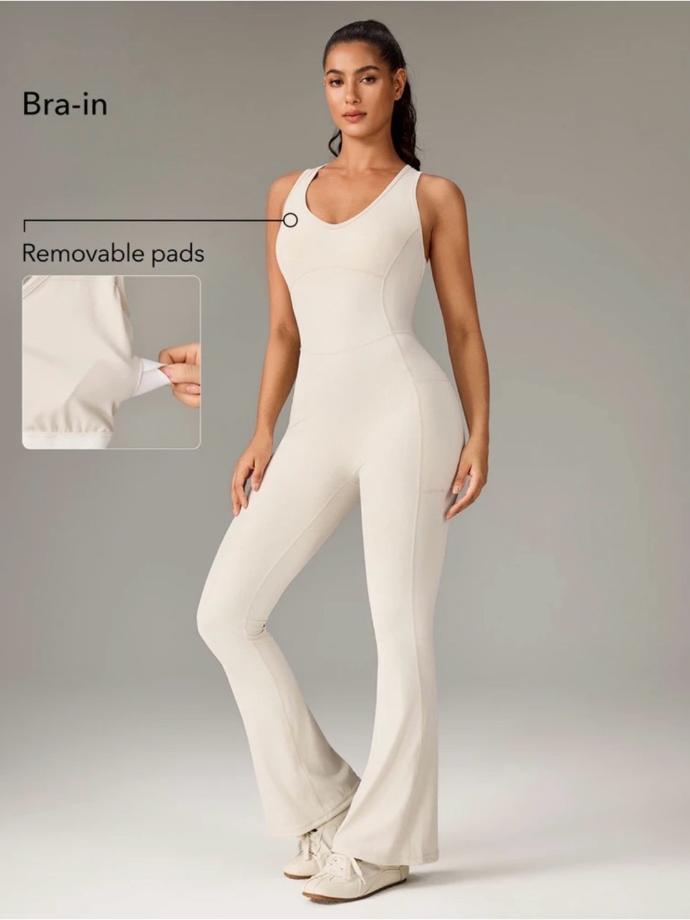 Women’s Cream Jumpsuit - Sleek One-Piece Activewear - Picture 5 of 8
